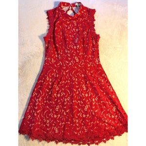 Red lace dress with cutout back from Francesca’s.